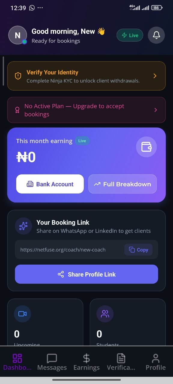 NetFuse Coach Live Dashboard